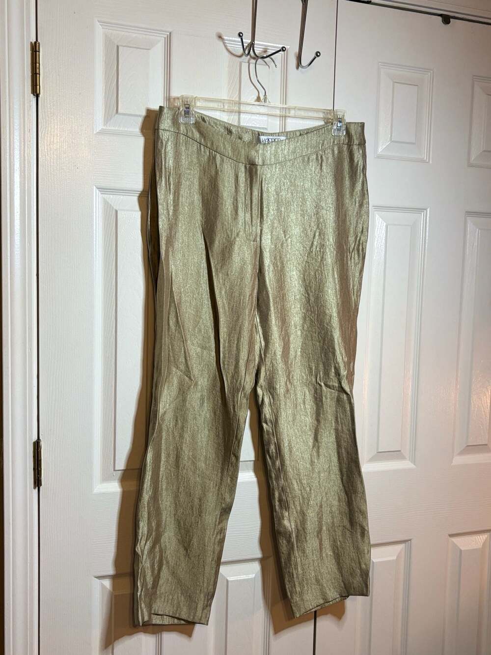 Kasper Women's Kristy Slim Fit Metallic Gold Trousers Size 12 #1394 - Picture 8 of 9